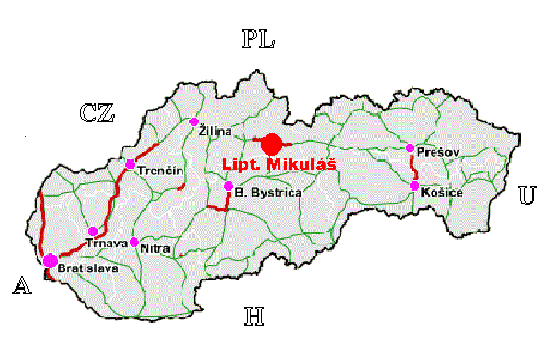 mapa Slovenska s bodom miesta pobytu